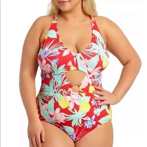 CALIFORNIA Waves Tropical Printed Cutout Swimsuit